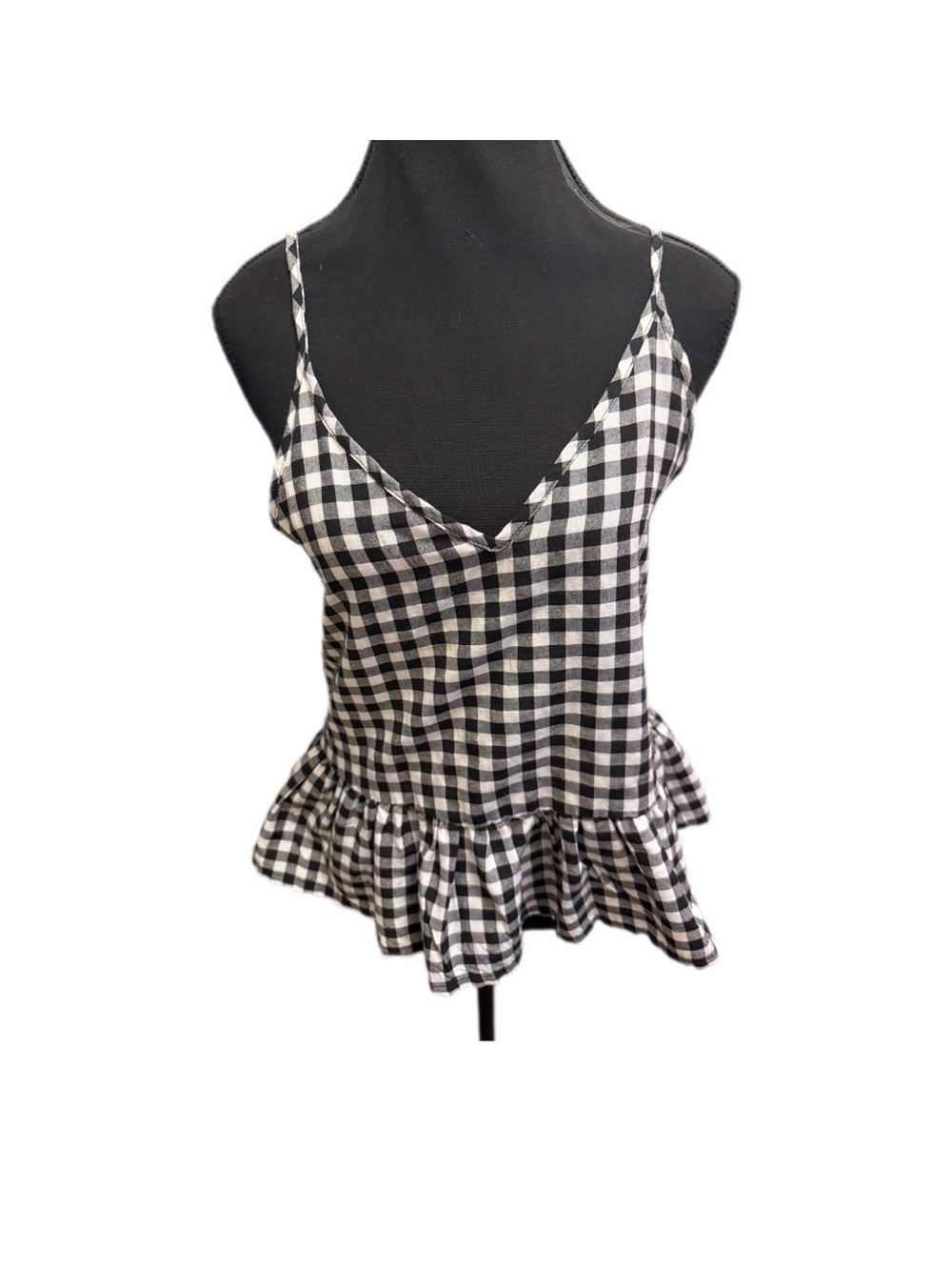 Black & White Gingham Peplum Cami Top